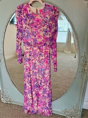 Lilly Pulitzer Pink Floral Long-Sleeve Preslie Dress